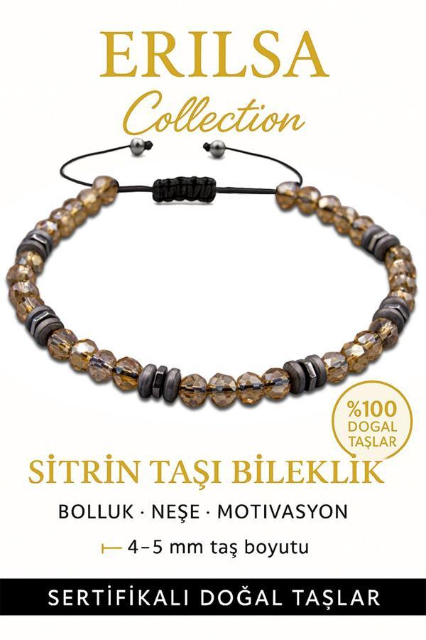 Sertifikalı Fasetli Terahertz – Sitrin Taşı Bileklik (İnce Model) – Bolluk, Özgüven ve Zihinsel Canlılık Taşı - Image 1