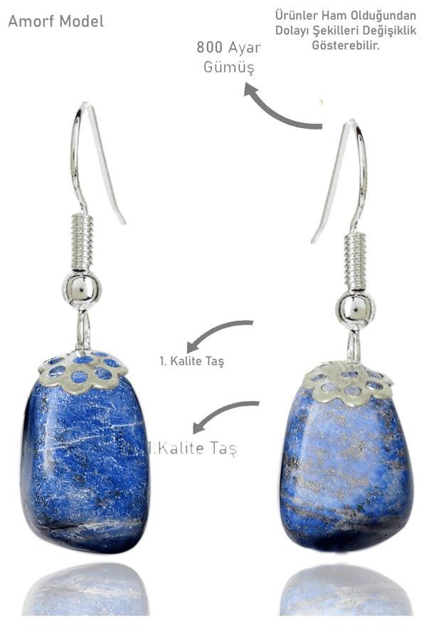 Sertifikalı Amorf Model Ham Sodalit Taşı Küpe - Image 1