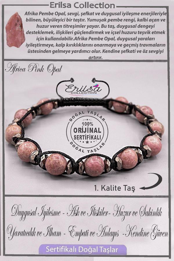 Sertifikalı AAA+ Kalite Orijinal Terahertz - Afrika Pembe Opal Taşı Bileklik - Image 1