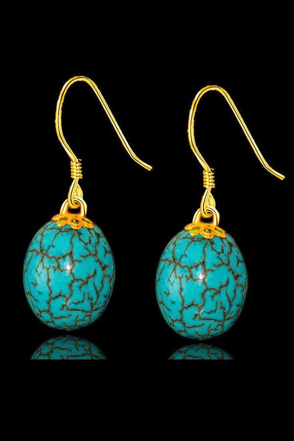 Sertifikalı Orijinal Gold Küre Model Firuze Taşı Küpe (Turkuaz Taşı) - Image 1