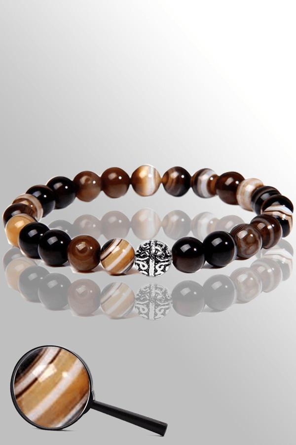 Sertifikalı Gümüş Doğal Kahverengi Akik Taşı Bileklik - Göz Akiği - Image 1