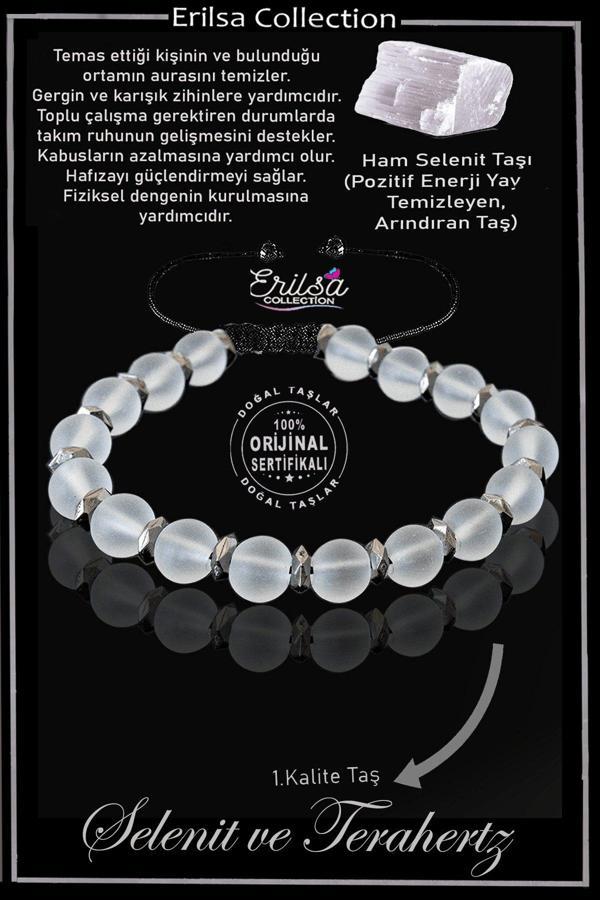 Sertifikalı Fasetli Hematit - Selenit Taşı Bileklik - Ayarlamalı - Image 1