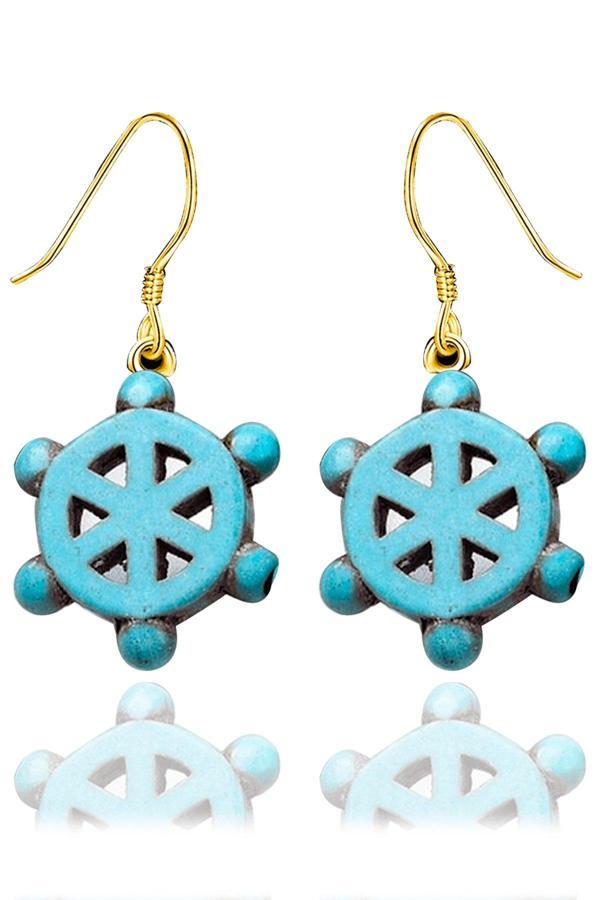 Sertifikalı Gold Gemi Dümeni Firuze Taşı Küpe (Turkuaz Taşı) - Image 1