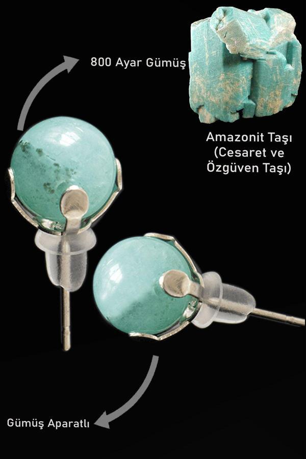 Sertifikalı Gerçek Amazonit Taşı Nokta Doğal Taş Küpe - Image 1