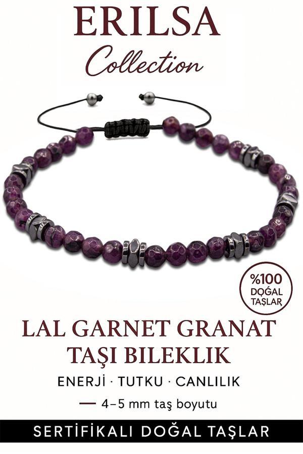 Sertifikalı Fasetli Terahertz – Lal (Garnet/Granat) Taşı Bileklik (İnce Model) – Tutku, Dayanıklılık ve Yaşam Gücü Taşı - Image 1