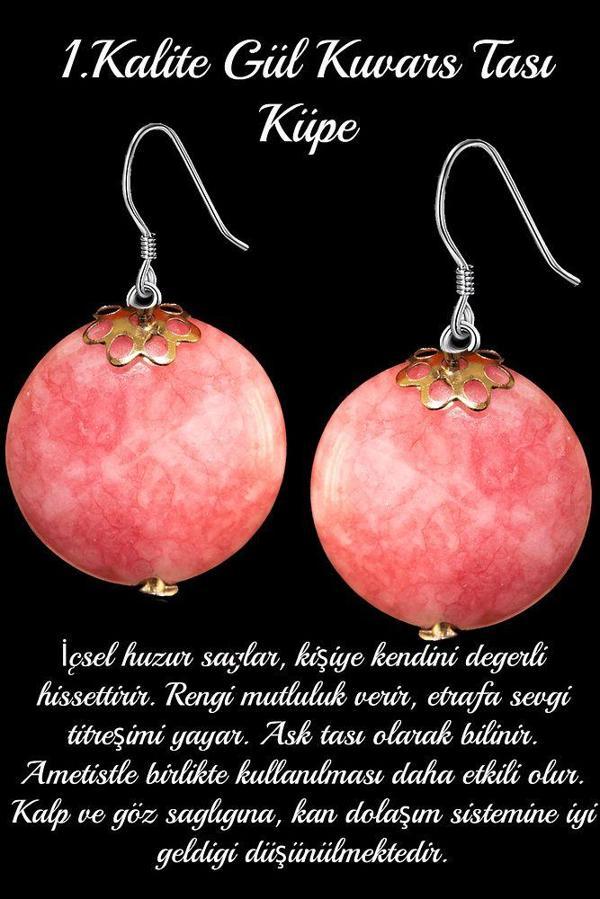 Sertifikalı Gül Kuvars Taşı Doğal Taş Küpe - 1.kalite - Image 1