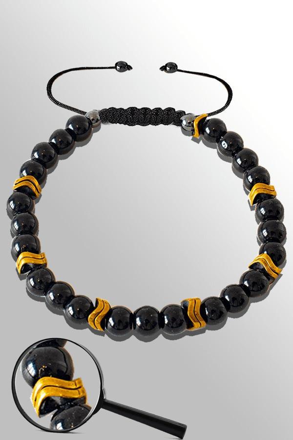 Sertifikalı Gold Çavuş Hematitli Siyah Obsidyen Taşı Bileklik - Ayarlamalı - Image 1