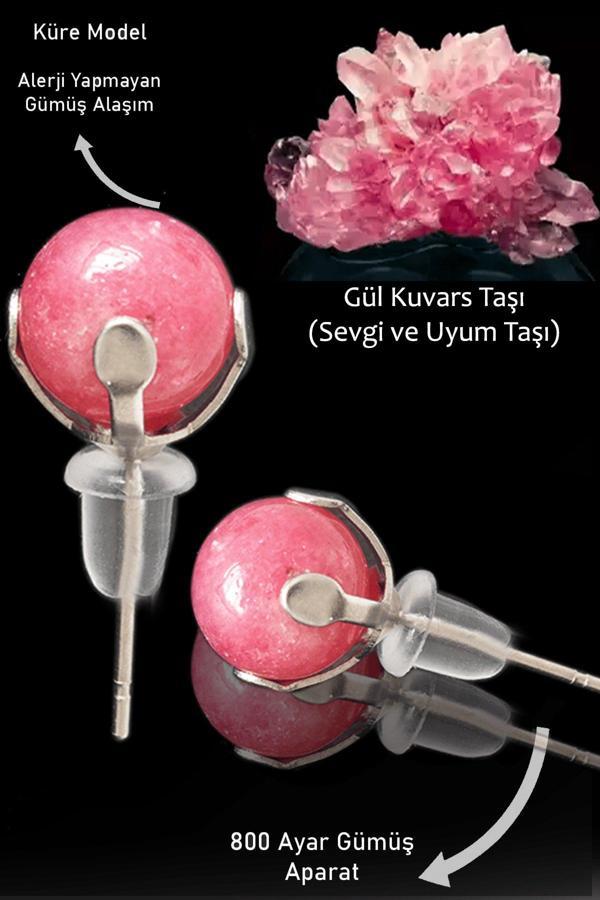 Sertifikalı Gerçek Gül Kuvars Taşı Nokta Doğal Taş Küpe - Image 1