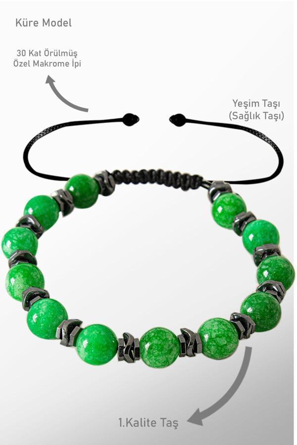 Sertifikalı Gerçek Hematit - Yeşim Taşı Bileklik - Ayarlamalı - Image 1