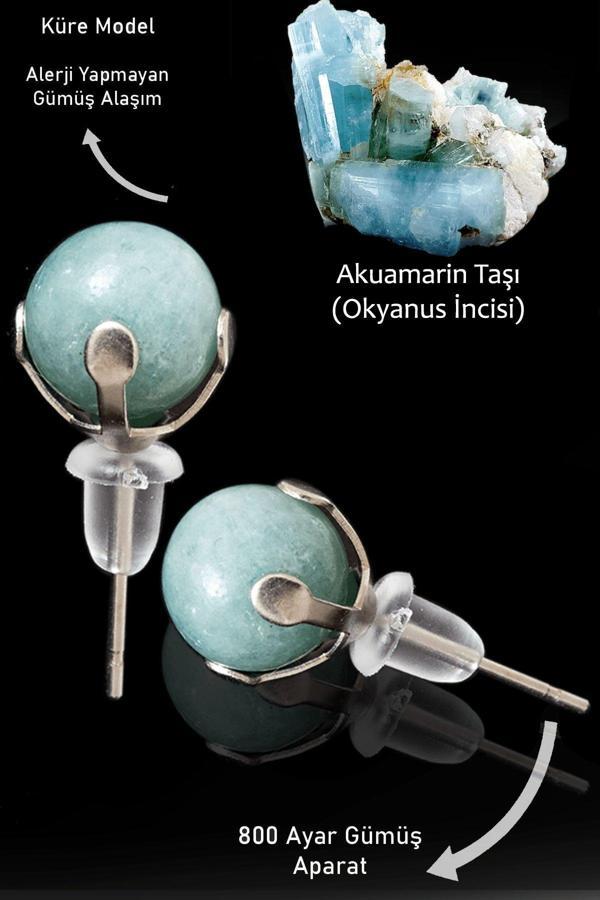 Sertifikalı Gerçek Akuamarin Taşı Nokta Doğal Taş Küpe - Image 1