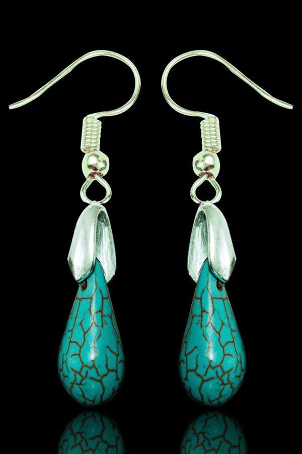 Sertifikalı Damla Kesim Firuze Taşı Küpe - Gümüş Aparatlı - Image 1