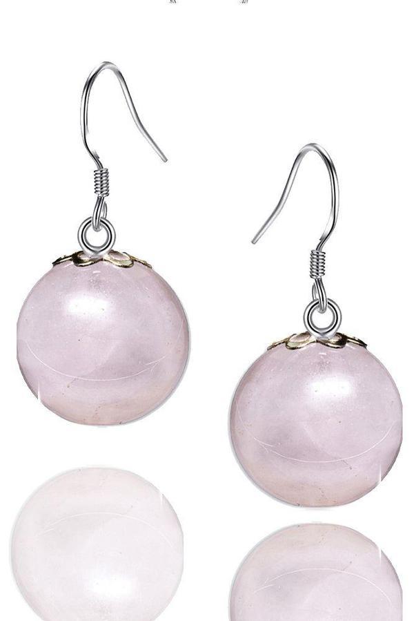 Sertifikalı Doğal Pembe Kuvars Taşı Gümüş Küpe - Image 1