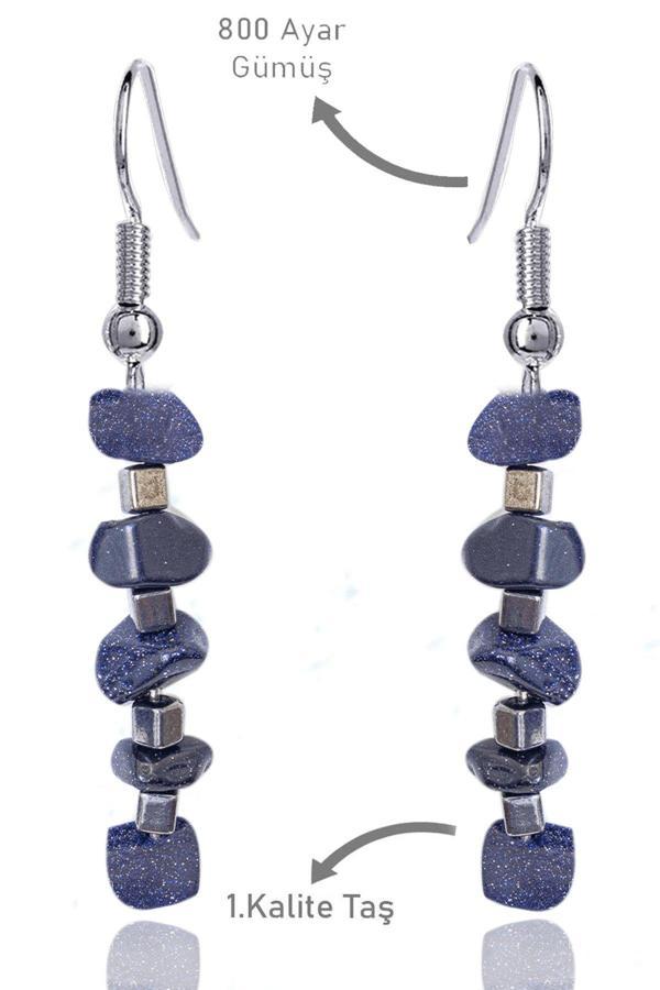 Sertifikalı Kırık Taşlı Model Lacivert Yıldız Taşı Küpe - Image 1