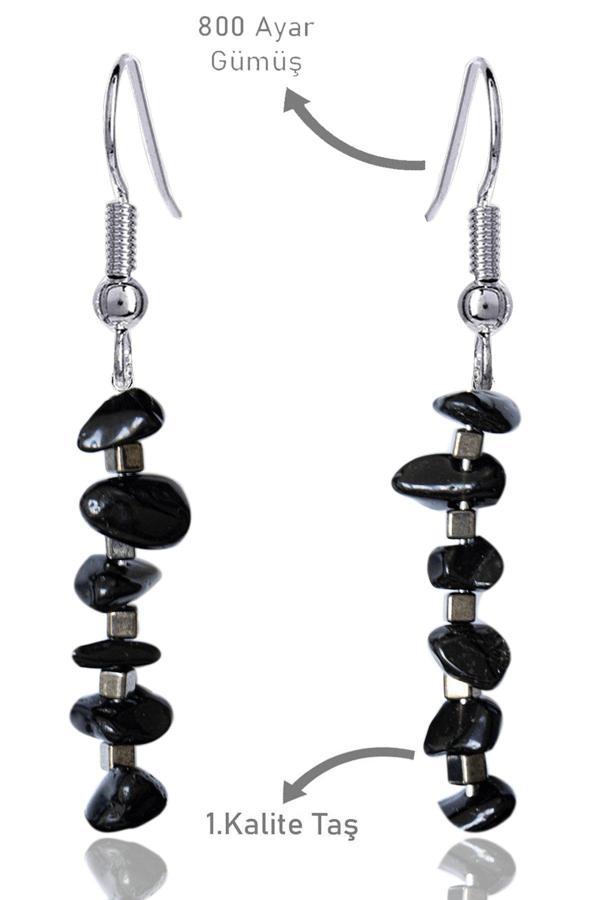 Sertifikalı Kırık Taşlı Model Obsidyen Taşı Küpe - Image 1