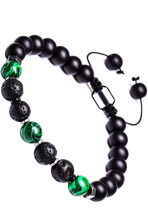 Sertifikalı Makrome Doğal Oniks Malahit Lav Taşı Bileklik - Image 1