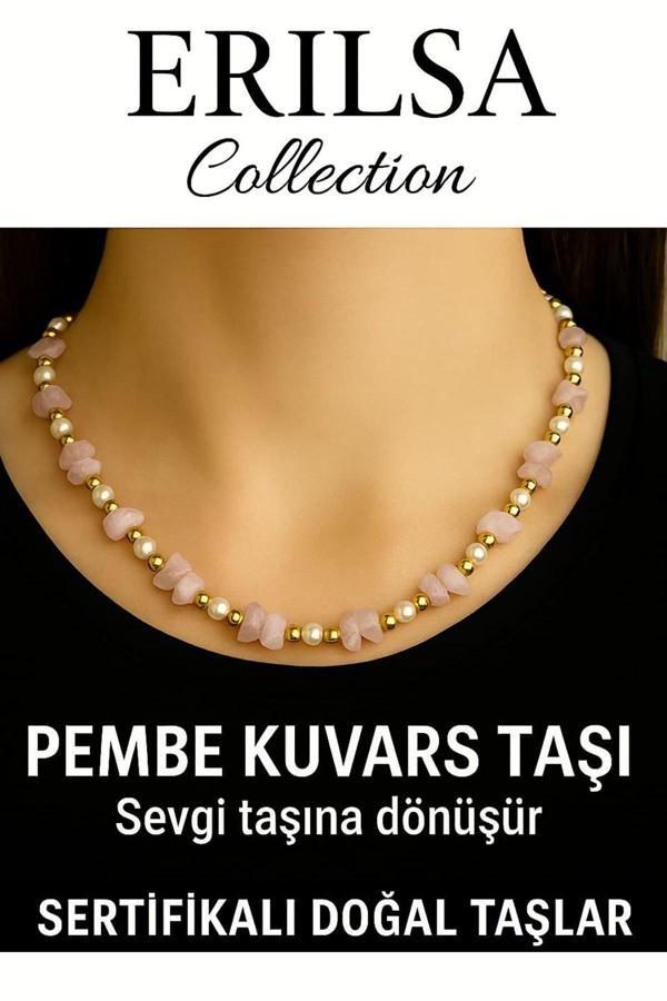 Sertifikalı Kırık Taşlı Model Pembe Kuvars Taşı Kolye – Sevgi ve Şefkat Enerjisi - Image 1