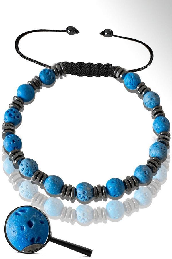 Sertifikalı Hematitli Mavi Volkanik Lav Taşı Bileklik - Yanardağ Taşı - Image 1