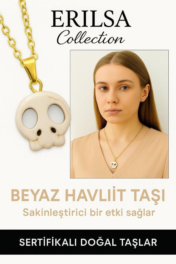 Sertifikalı Altın Renkli İskelet Beyaz Havlit Kolye – Sakinlik, Güç ve Tarzın Cesur Yansıması - Image 1