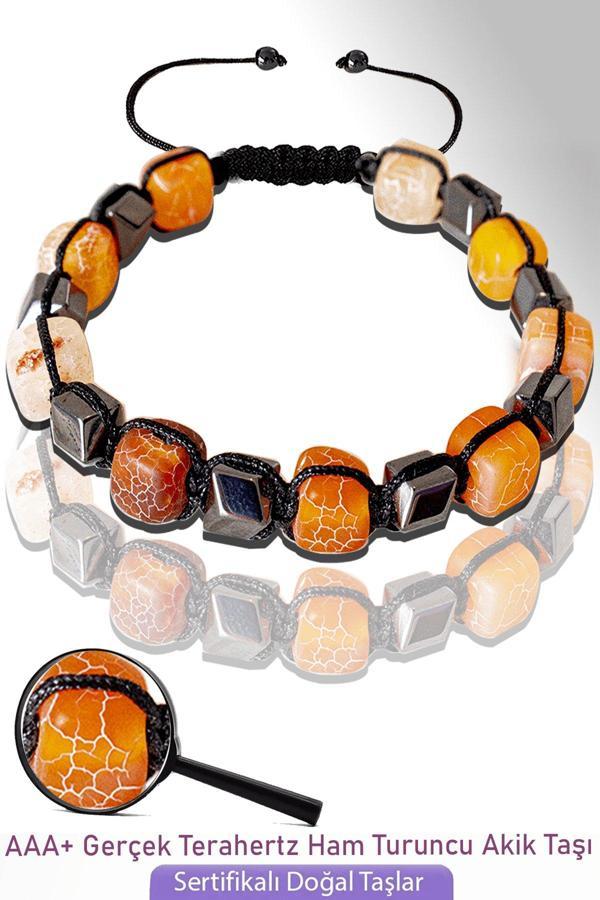  Sertifkalı Küp Model Ham Turuncu Akik Taşı Bileklik - Ayarlamalı - Image 1