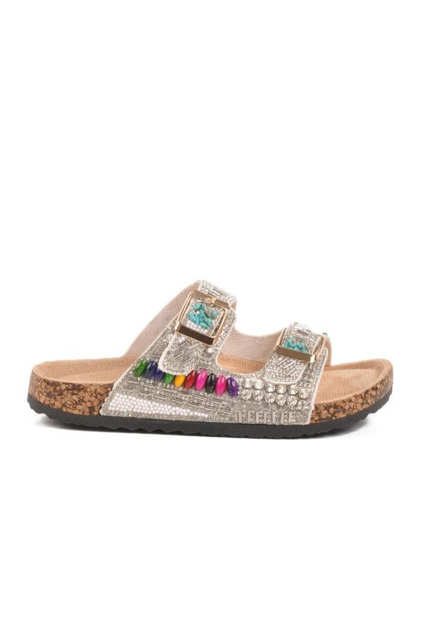 Beyaz Taş İşlemeli Kız Çocuk Terlik 25Y106-6  F - Image 1