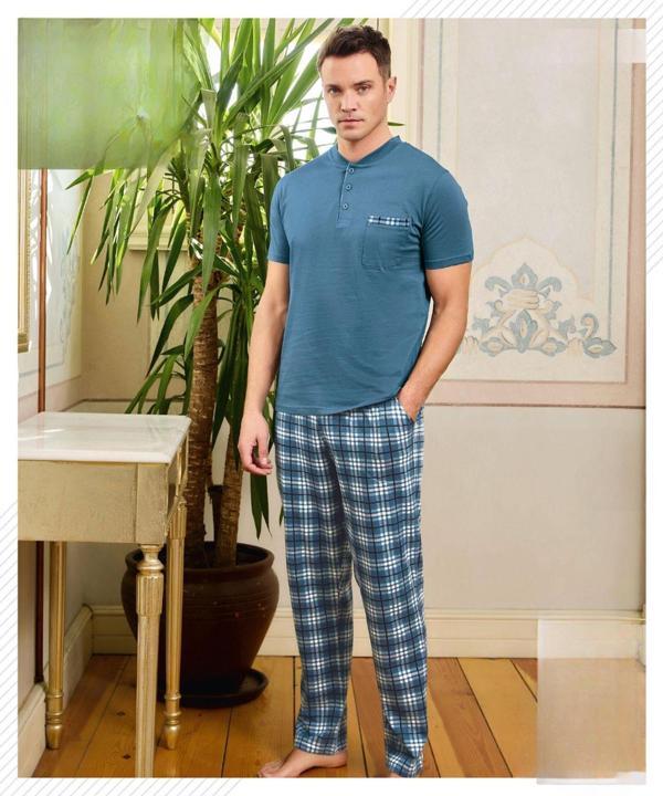 Pijamoni Erkek Düğme Yaka Kısa Kol  Pijama Takımı 6850/8 - 1 Adet - Image 1