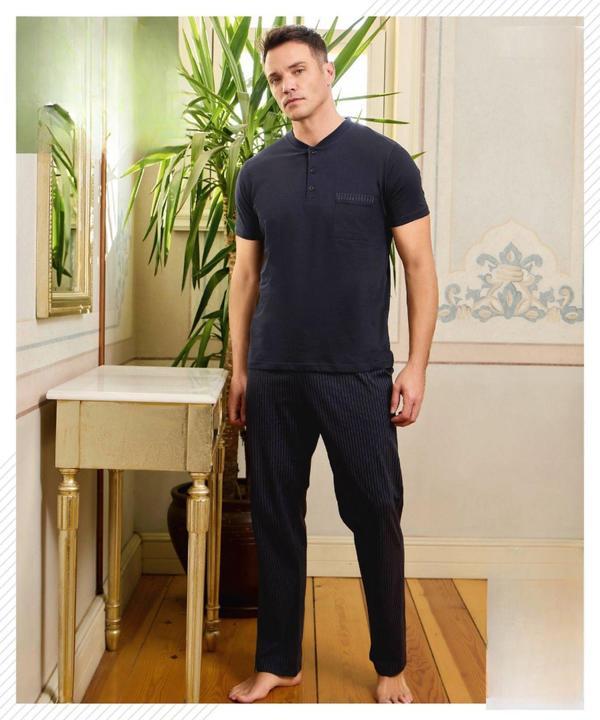 Pijamoni Erkek Düğme Yaka Kısa Kol  Pijama Takımı 6850/13 - 1 Adet - Image 1