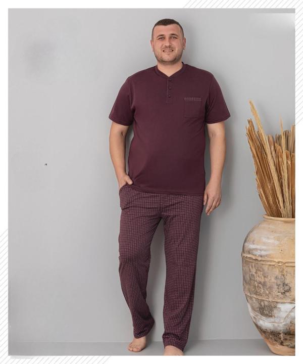 Pijamoni Erkek Battal Düğme Yaka Penye Kısa Kol  Pijama Takımı 6730/2 - 1 Adet - Image 1