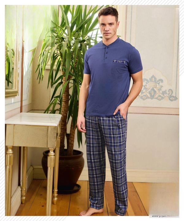 Pijamoni Erkek Düğme Yaka Kısa Kol  Pijama Takımı 6850/14 - 1 Adet - Image 1