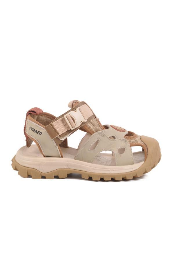 Bej Cırtlı Hafif Unisex Çocuk Spor Sandalet 25Y614 F - Image 1