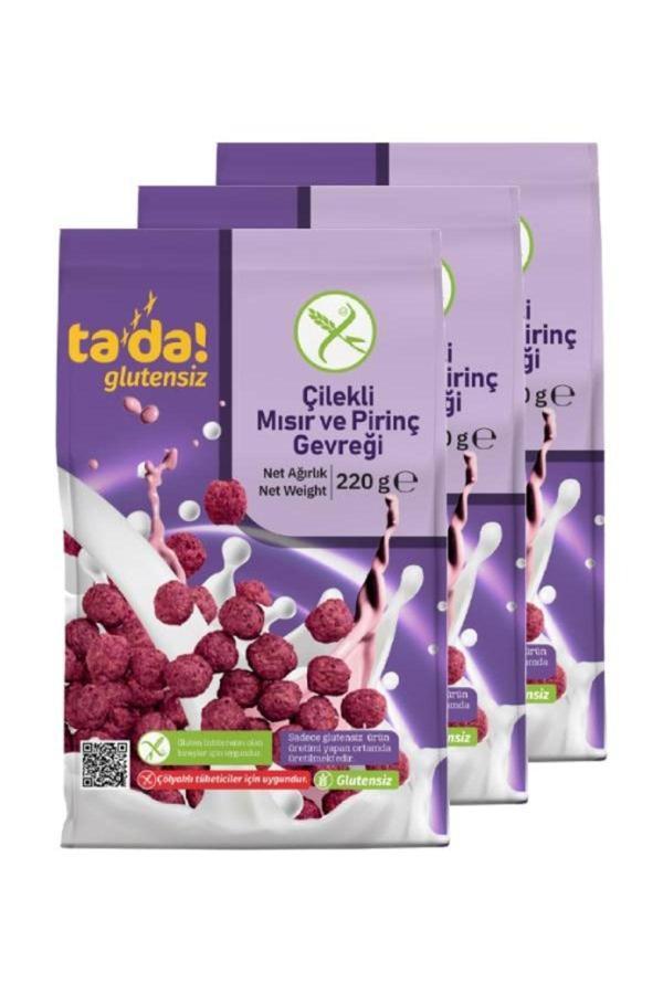 Tada Glutensiz Gluten Free Çilekli Kahvaltılık Mısır Ve Pirinç Gevreği 220 Gr (3 Adet) - Image 1