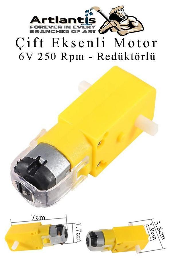 Çift Eksenli Motor Redüktörlü 6V 250 Rpm 1 Adet Sarı Dc Motor Arduino Robotik Motor Deney Okul Bilim Araba Yapım - Image 1