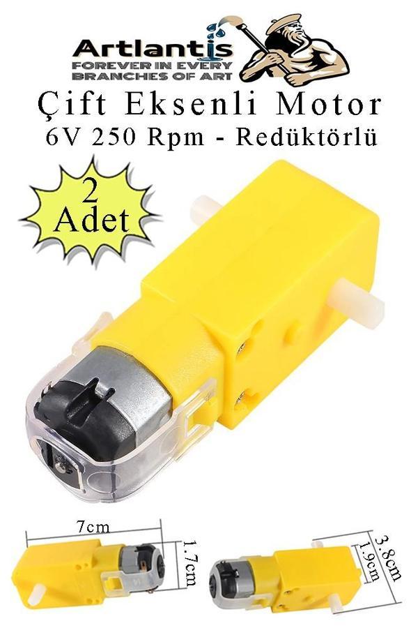 Çift Eksenli Motor Redüktörlü 6V 250 Rpm 2 Adet Sarı Dc Motor Arduino Robotik Motor Deney Okul Bilim Araba Yapım - Image 1
