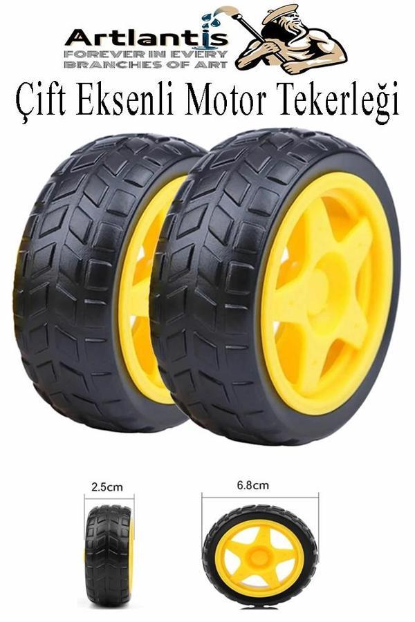 Çift Eksenli Motor Tekerleği 2 Adet Sarı Dc Motor Arduino Robotik Motor Tekerlek Deney Okul Bilim Araba Yapım - Image 1