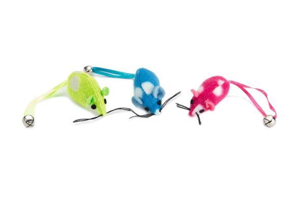 Beeztees Kedi Oyuncağı, Peluş Zilli Fare, 3 Adet, Çeşitli Renklerde, 5cm - Image 1