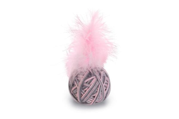 Beeztees Kedi Oyuncağı, Top Tüylü, Yün, Pembe ve Gri, 5cm - Image 1
