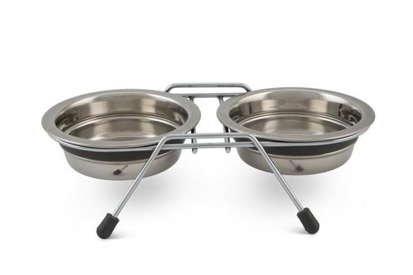 Beeztees Köpek İkili Mama ve Su Kabı, Paslanmaz Çelik, Sessiz&Kaymaz, 11cm, 2x220ml - Image 1