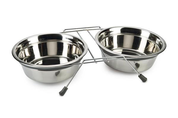 Beeztees Köpek İkili Mama ve Su Kabı, Paslanmaz Çelik, Sessiz&Kaymaz, 20cm, 2x1600ml - Image 1