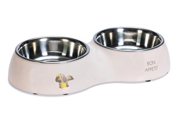 Beeztees Köpek İkili Mama ve Su Kabı, Paslanmaz Çelik, Pudra Pembe, 34x17,5cm, 2x350ml - Image 1