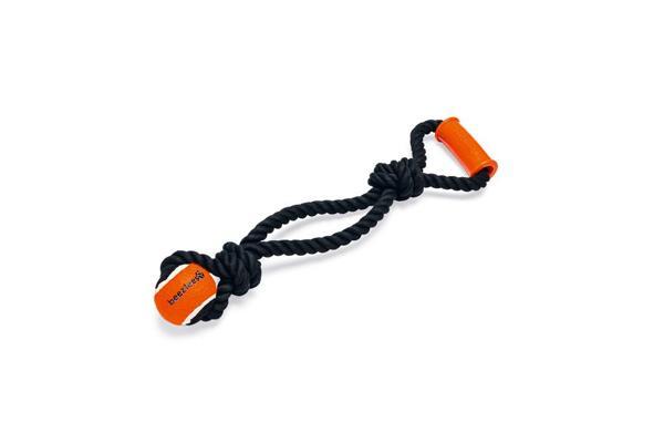 Beeztees Köpek Oyuncağı, Diş İpi Ucunda Tenis Topu, TPR Tutamaçlı, Siyah, 50x13,5x6,3cm - Image 1