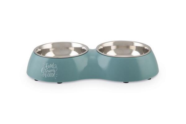 Beeztees Köpek İkili Mama ve Su Kabı, Paslanmaz Çelik, Turkuaz, 34x17,5cm, 2x350ml - Image 1