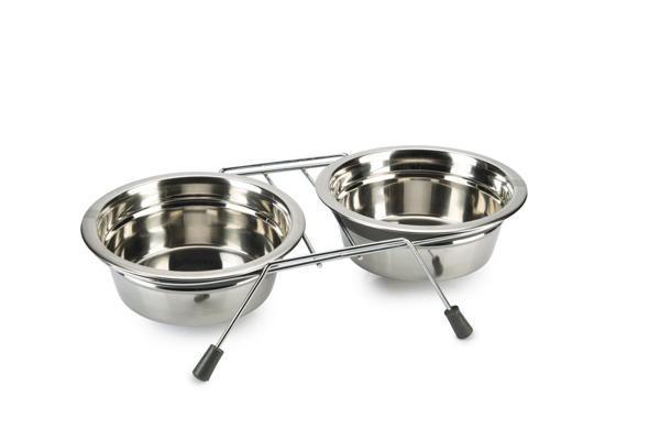 Beeztees Köpek İkili Mama ve Su Kabı, Paslanmaz Çelik, Sessiz&Kaymaz, 16cm, 2x800ml - Image 1