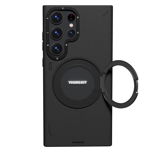 Galaxy S23 Ultra Kılıf M-safe Şarj Özellikli 360° Standlı Basit Mat Deri Desenli Youngkit Tech Leather Serisi Kapak - Image 1