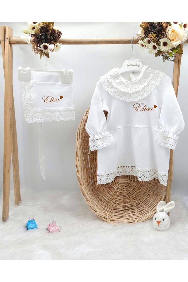 Gros Shop Yeni Doğan %100 Pamuk Dantelli Hediyelik Mevlüt Seti (KİŞİYE ÖZGÜ İSİMLİ NAKIŞ DESENLİ) - Image 1
