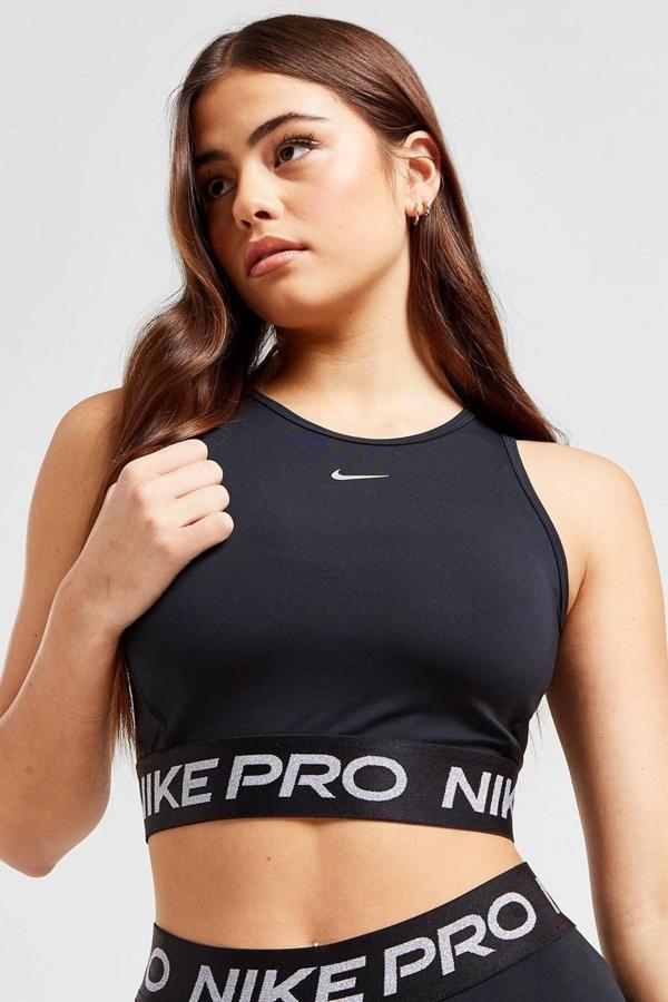 Nike Pro Training Dri Fit Shine Crop Tank Top Kadın Parlak Swoosh Crop Atlet Siyah - Image 1