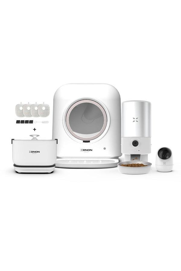 Xenon Smart Akıllı Kedi Tuvaleti Çelik Mama Kabı Otomatik Su Pınarı,4'lü Filtre ve Kamera 5'li Pet Ürünleri Seti - Image 1