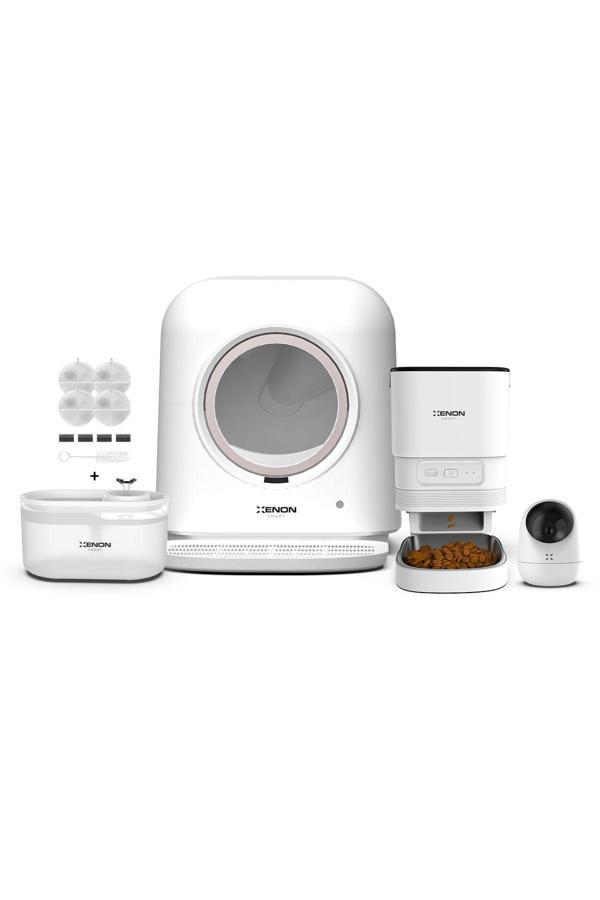 Xenon Smart Akıllı Kedi Tuvaleti Otomatik Mama Kabı Su Pınarı, 4'lü Yedek Filtre ve Kamera Pet Ürünleri Seti - Image 1