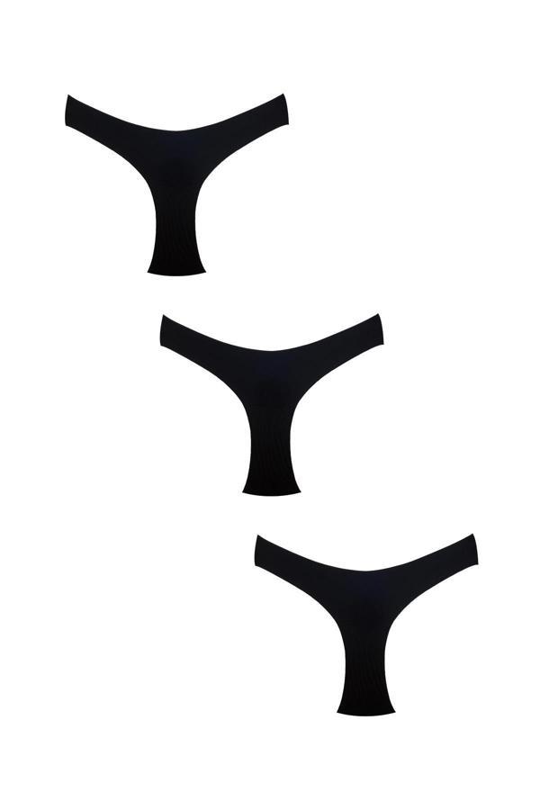 3'lü Paket Pamuklu Lazer Kesim Slip Külot | Siyah 0400 - Image 1