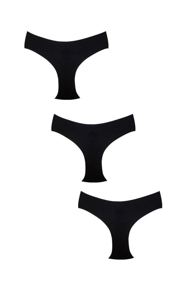 3'lü Pamuklu Lazer Kesim Bato Külot | Siyah 0405 - Image 1