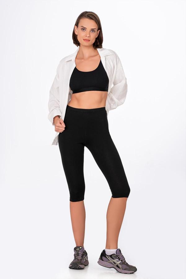 Kadın Likralı Süprem Düz Kapri Tayt Siyah | K0458 - Image 1