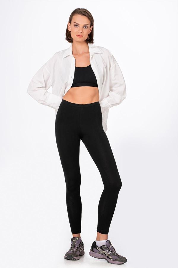 Kadın Likralı Süprem Düz Uzun Tayt Siyah | K0415 - Image 1